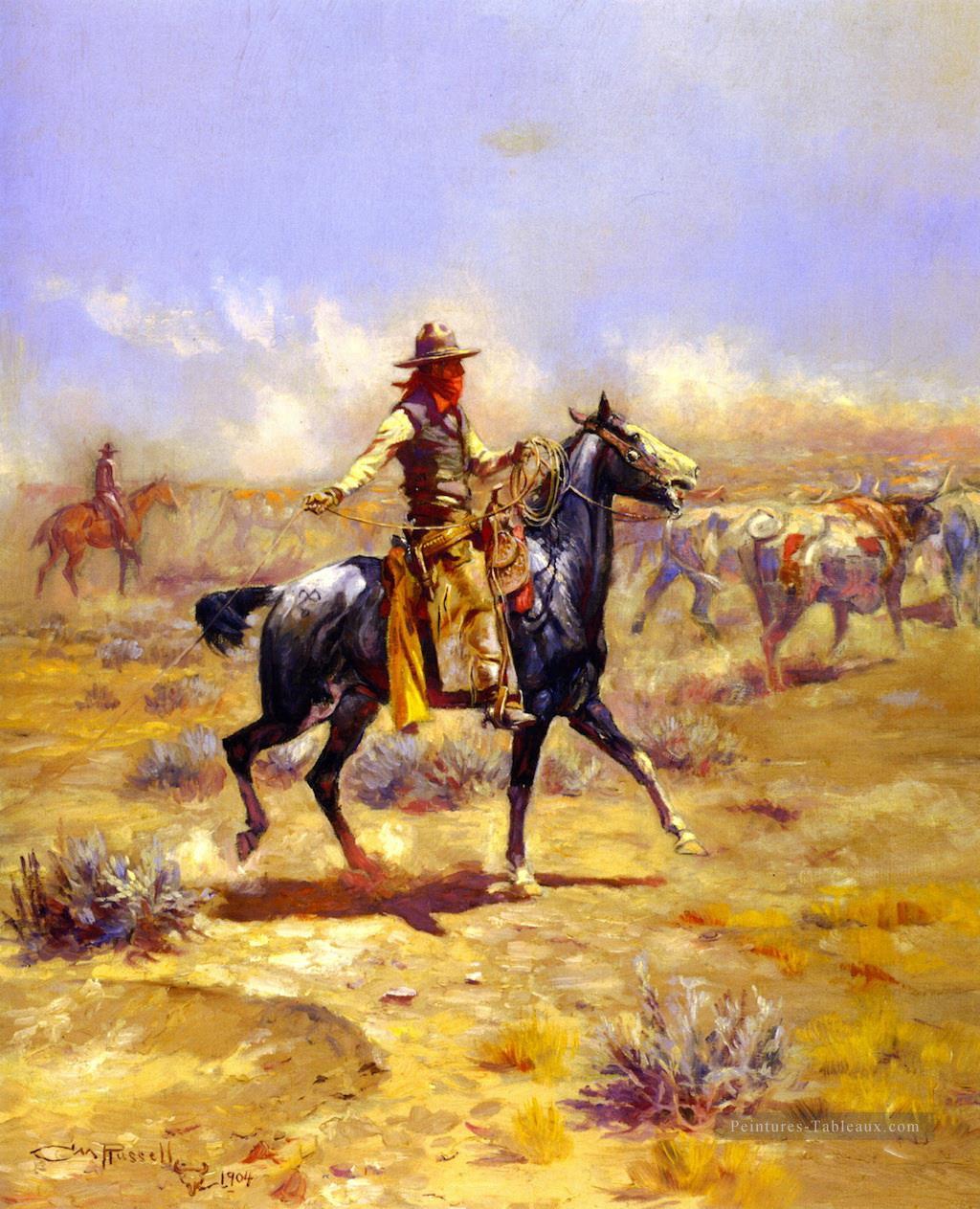 à travers le cowboy alcalin 1904 Charles Marion Russell Indiana Peintures à l'huile